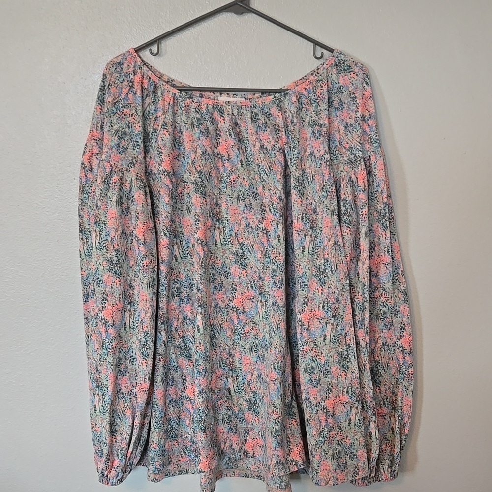 Ava & Viv | Pink And Green Drop Sleeve Blouse Size 1X